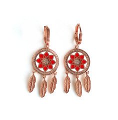 Kırmızı Mineli  Gümüş Küpe