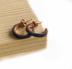 Lacivert Taşlı Gümüş Küpe