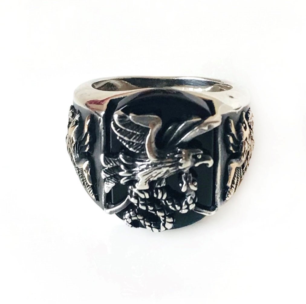 Kartal İşlemeli  925 Ayar Gümüş Erkek Yüzük