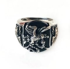 Kartal İşlemeli  925 Ayar Gümüş Erkek Yüzük