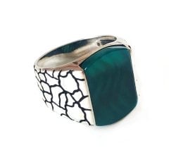 Dörtgen Yeşil Oniks Taşlı 925 Ayar Gümüş Erkek Yüzük