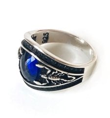 Akrep Tasarım Lacivert  Zirkon Taşlı 925 Ayar Gümüş Erkek Yüzük