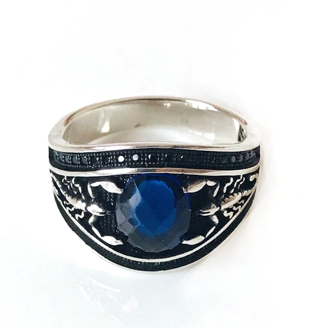 Akrep Tasarım Lacivert  Zirkon Taşlı 925 Ayar Gümüş Erkek Yüzük