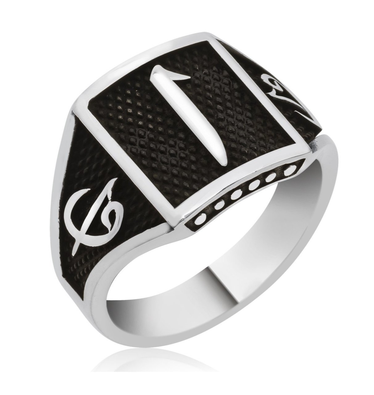 Elif Vav İşlemeli Elif Yazılı 925 Ayar Gümüş Erkek Yüzük