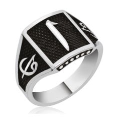 Elif Vav İşlemeli Elif Yazılı 925 Ayar Gümüş Erkek Yüzük