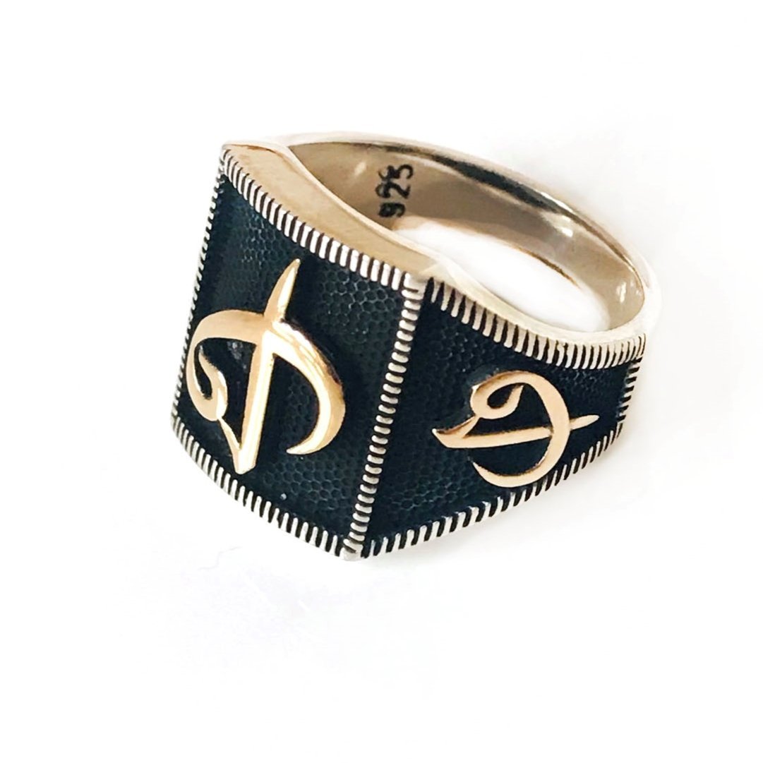 Elif Vav Yazılı  925 Ayar Gümüş Erkek Yüzük