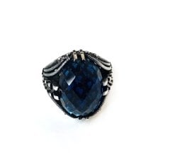 Tırnak Tasarım Lacivert Oniks Taşlı 925 Ayar Gümüş Erkek Yüzük