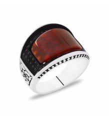 925 Ayar Gümüş Bombeli Akik Taşlı Yüzük