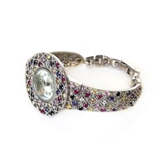 Renkli Taş İşlemeli Gümüş Saat