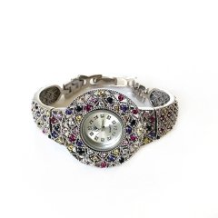 Renkli Taş İşlemeli Gümüş Saat