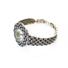 Siyah Taş İşlemeli Gümüş  Saat