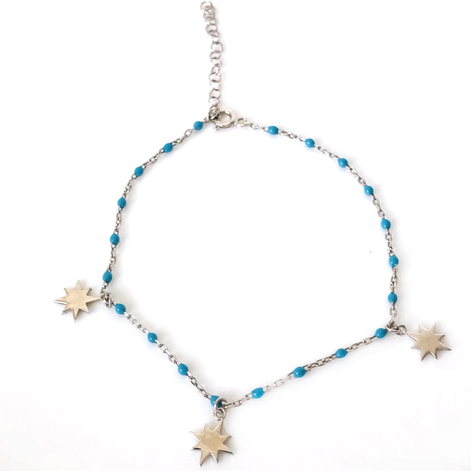 Yıldız Detaylı Mavi Taşlı Gümüş Halhal