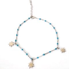 Yıldız Detaylı Mavi Taşlı Gümüş Halhal