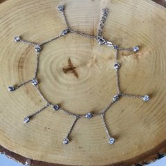 Taşlı Sallantılı Gümüş Halhal