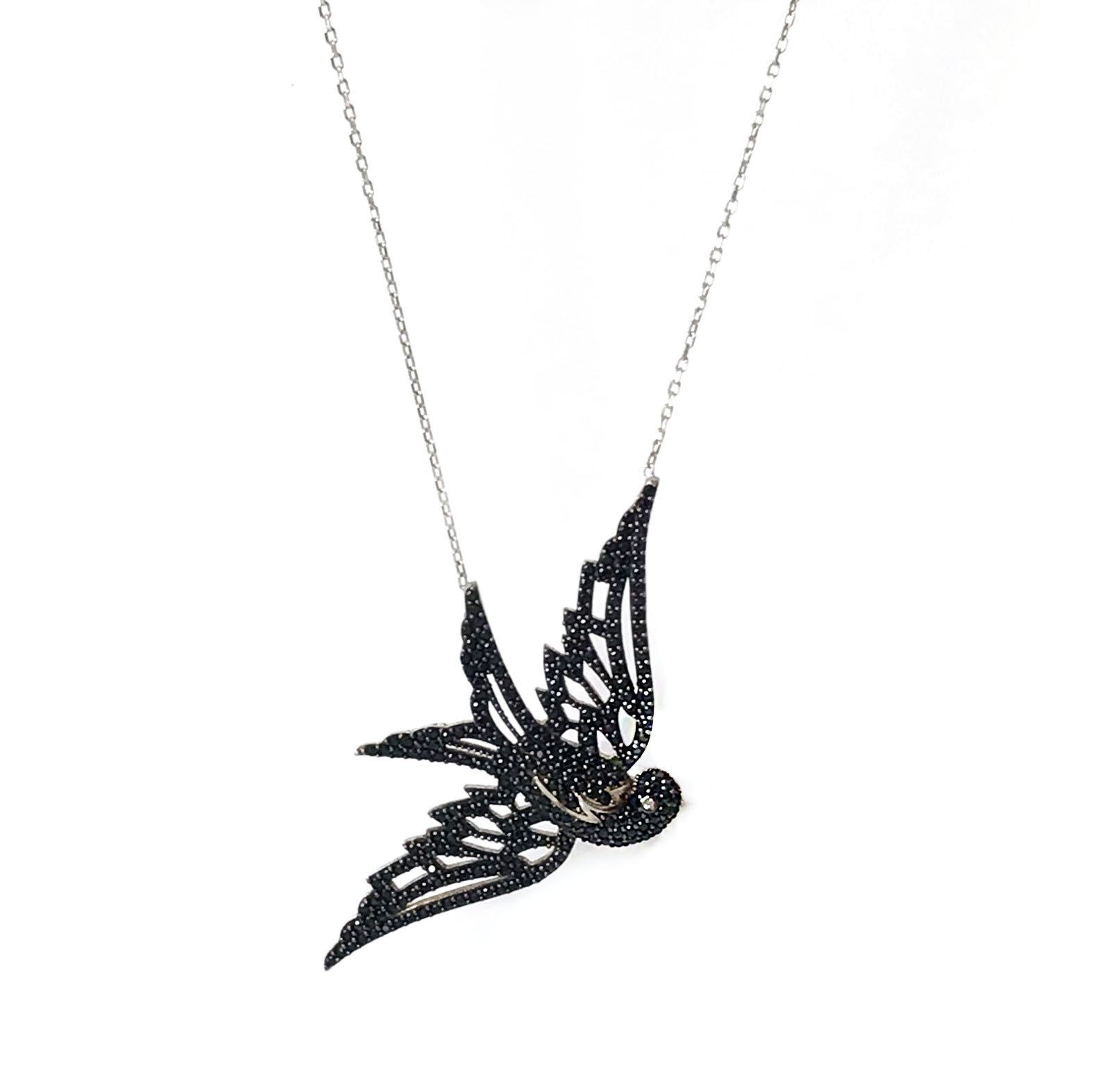 Kuşlu Gümüş Kolye