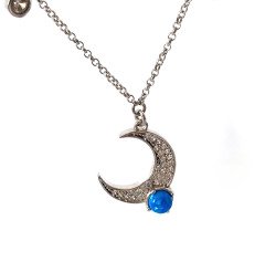Turkuaz Taşlı Gümüş Hilal Kolye