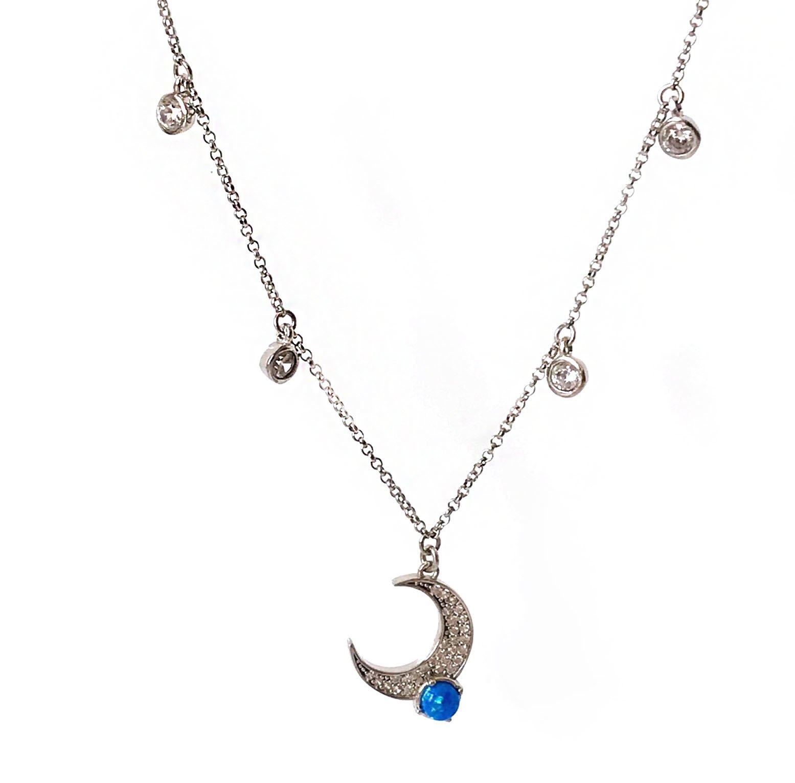 Turkuaz Taşlı Gümüş Hilal Kolye