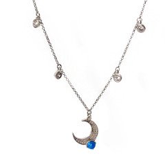 Turkuaz Taşlı Gümüş Hilal Kolye