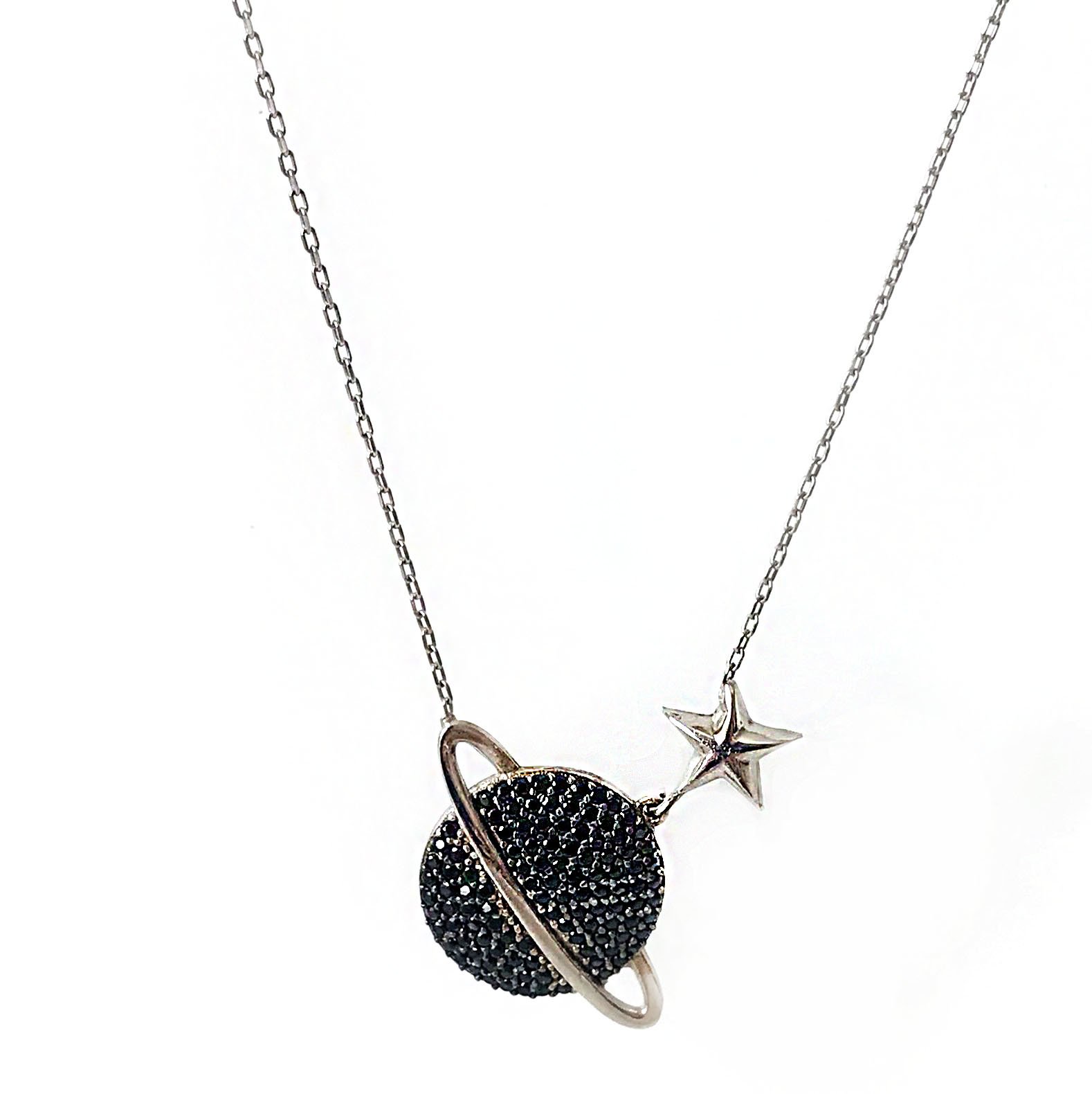 Gezegen Detaylı Gümüş Kolye