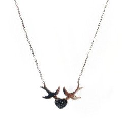 Kuşlu Gümüş Kolye