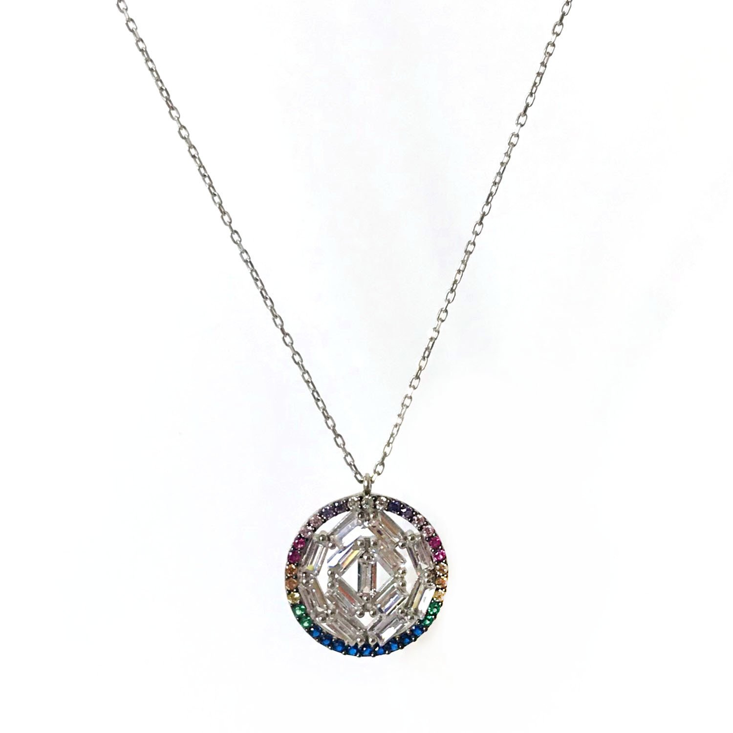 Renkli Taşlı Gümüş KOlye