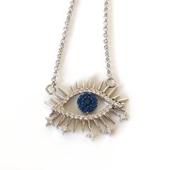 Göz Detaylı Uzun Gümüş Kolye