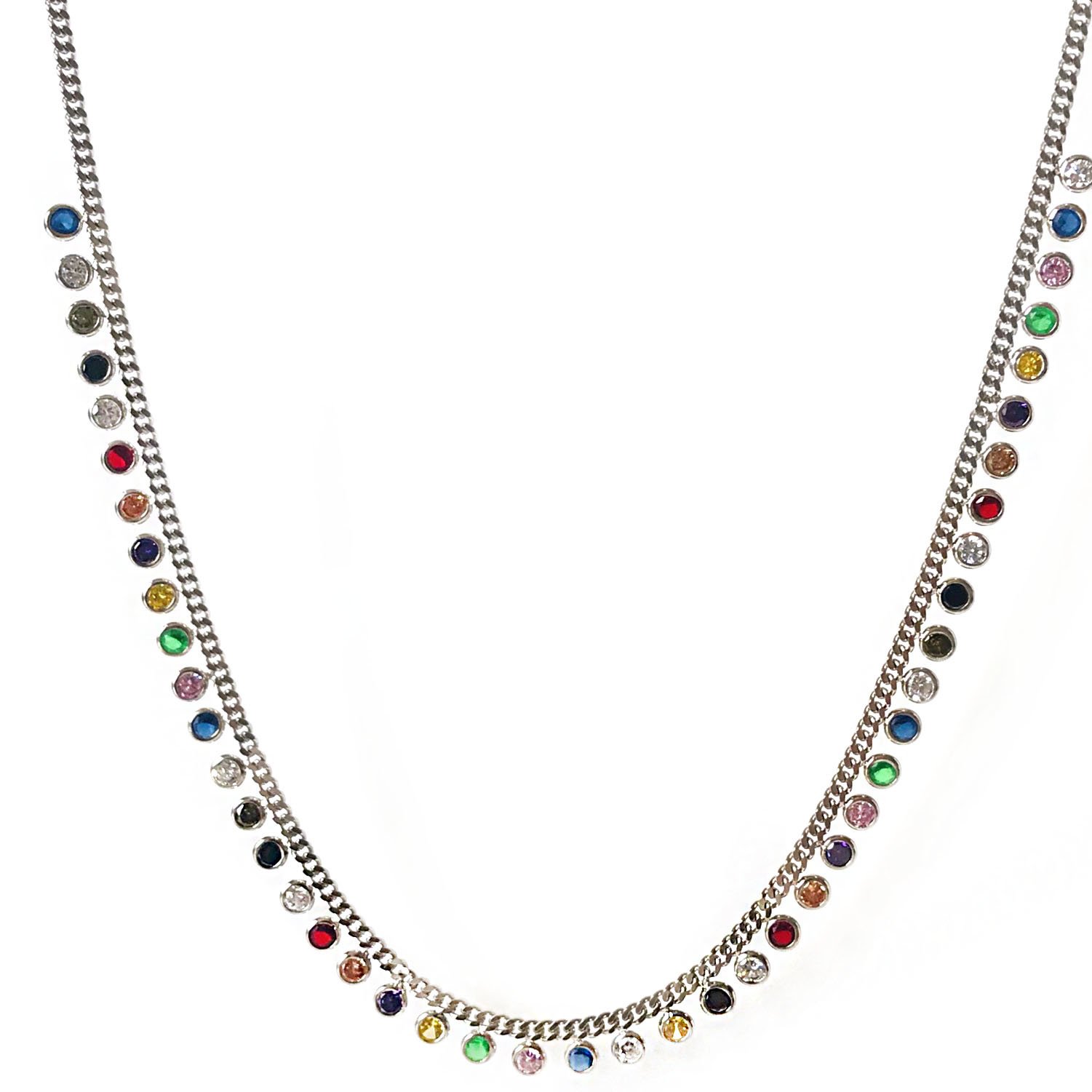 Renkli Taşlı Gümüş Pullu Kolye