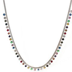 Renkli Taşlı Gümüş Pullu Kolye