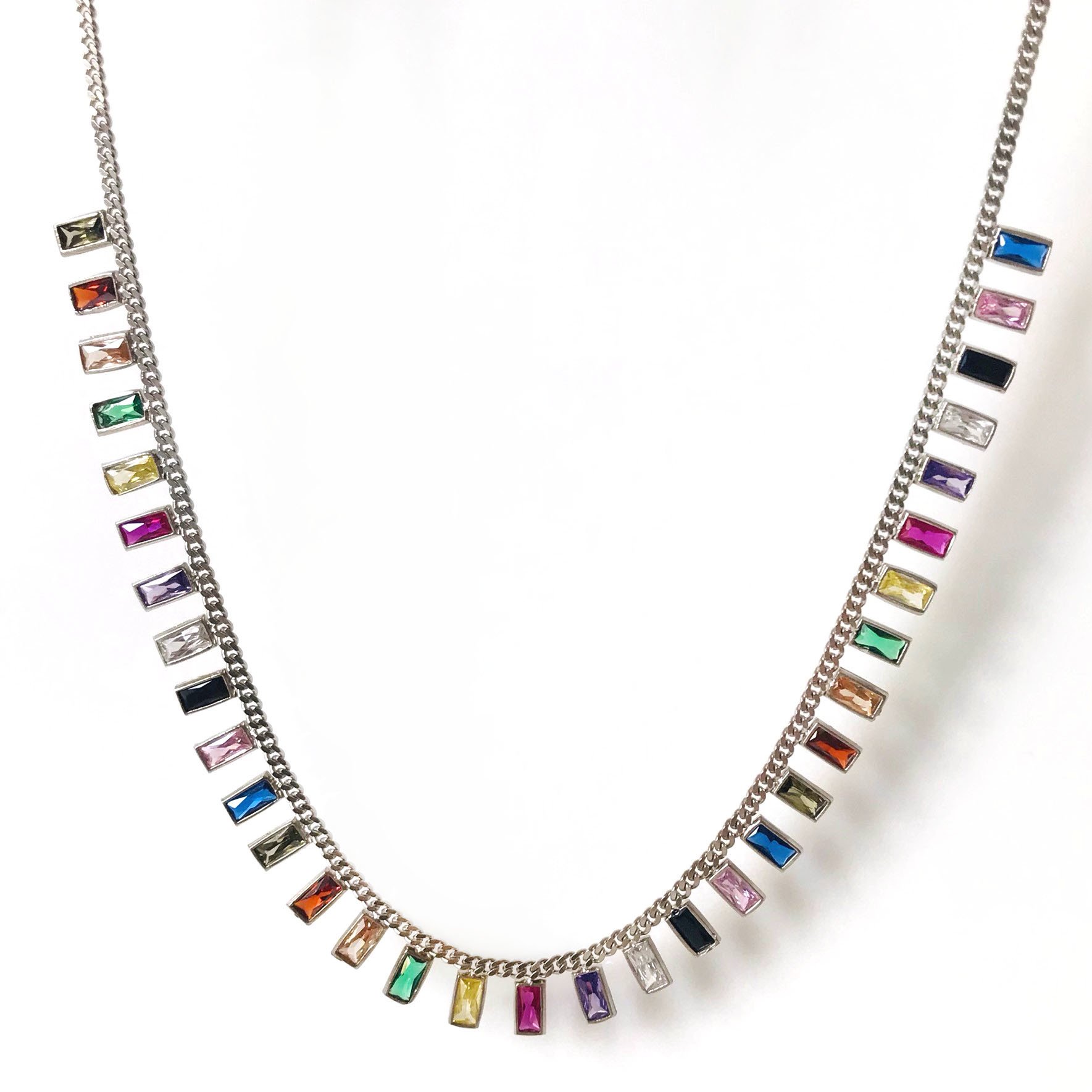 Renkli Baget Taşlı Gümüş Kolye