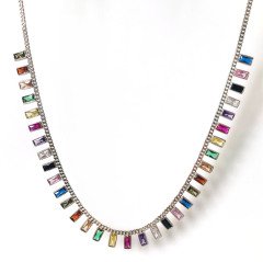 Renkli Baget Taşlı Gümüş Kolye