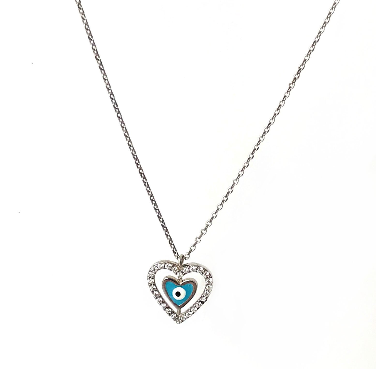 Taşlı Kalp Gümüş Kolye