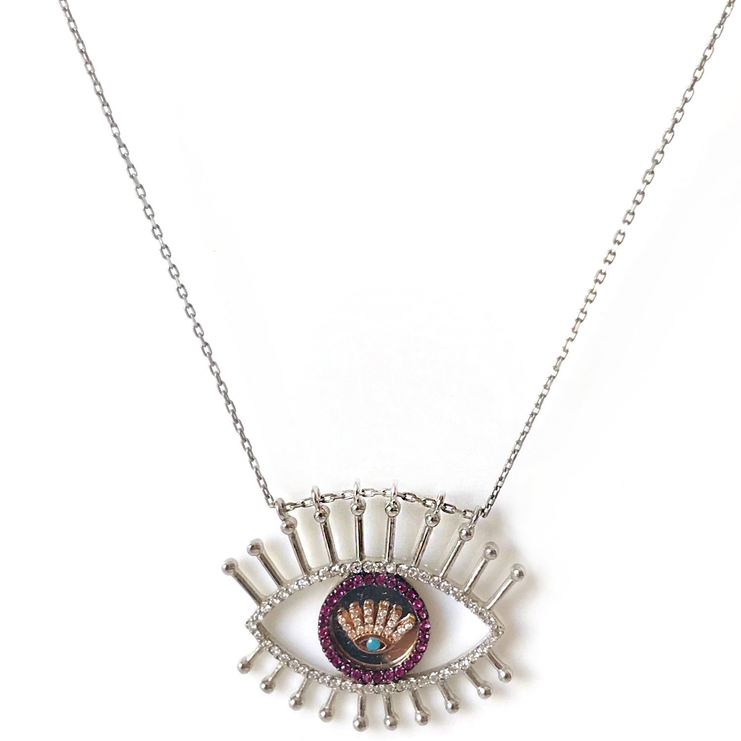 Göz Detaylı Taşlı Gümüş Kolye