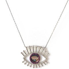 Göz Detaylı Taşlı Gümüş Kolye