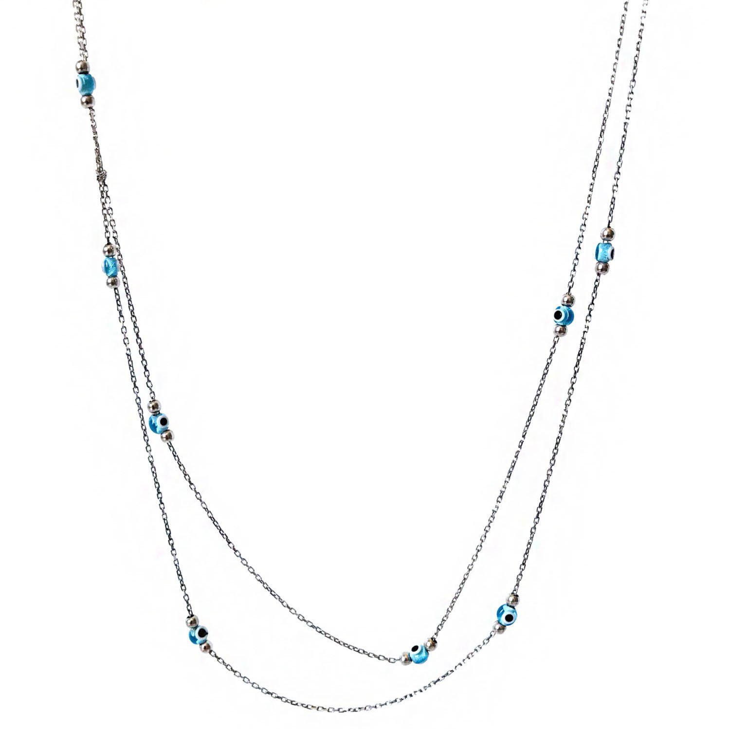 Nazar Boncuklu Gümüş Zincir Kolye