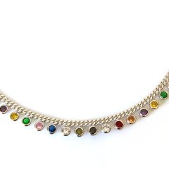 Renkli Taşlı Pullu Gümüş Zincir Kolye