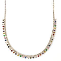 Renkli Taşlı Pullu Gümüş Zincir Kolye
