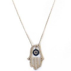 El Detaylı Gümüş Kolye