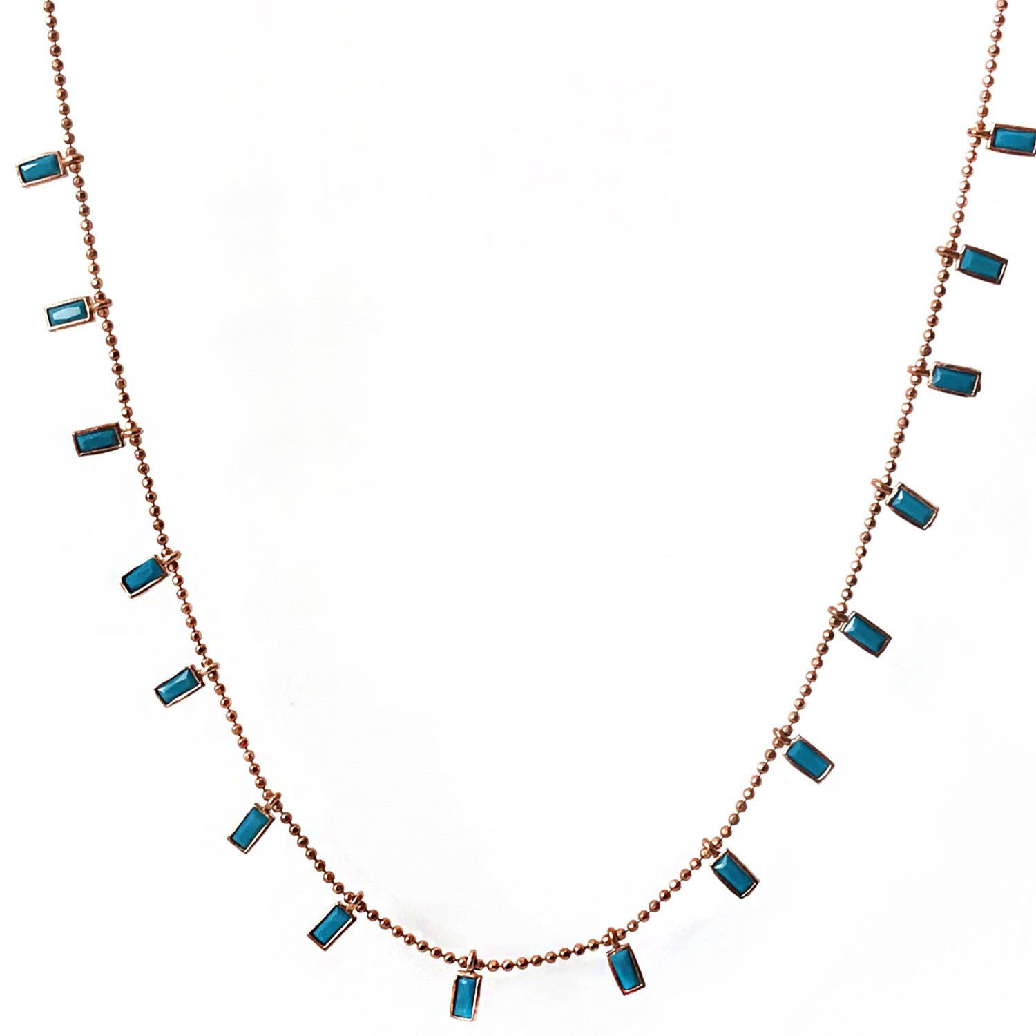 Kare Mavi Taşlı Gümüş Kolye