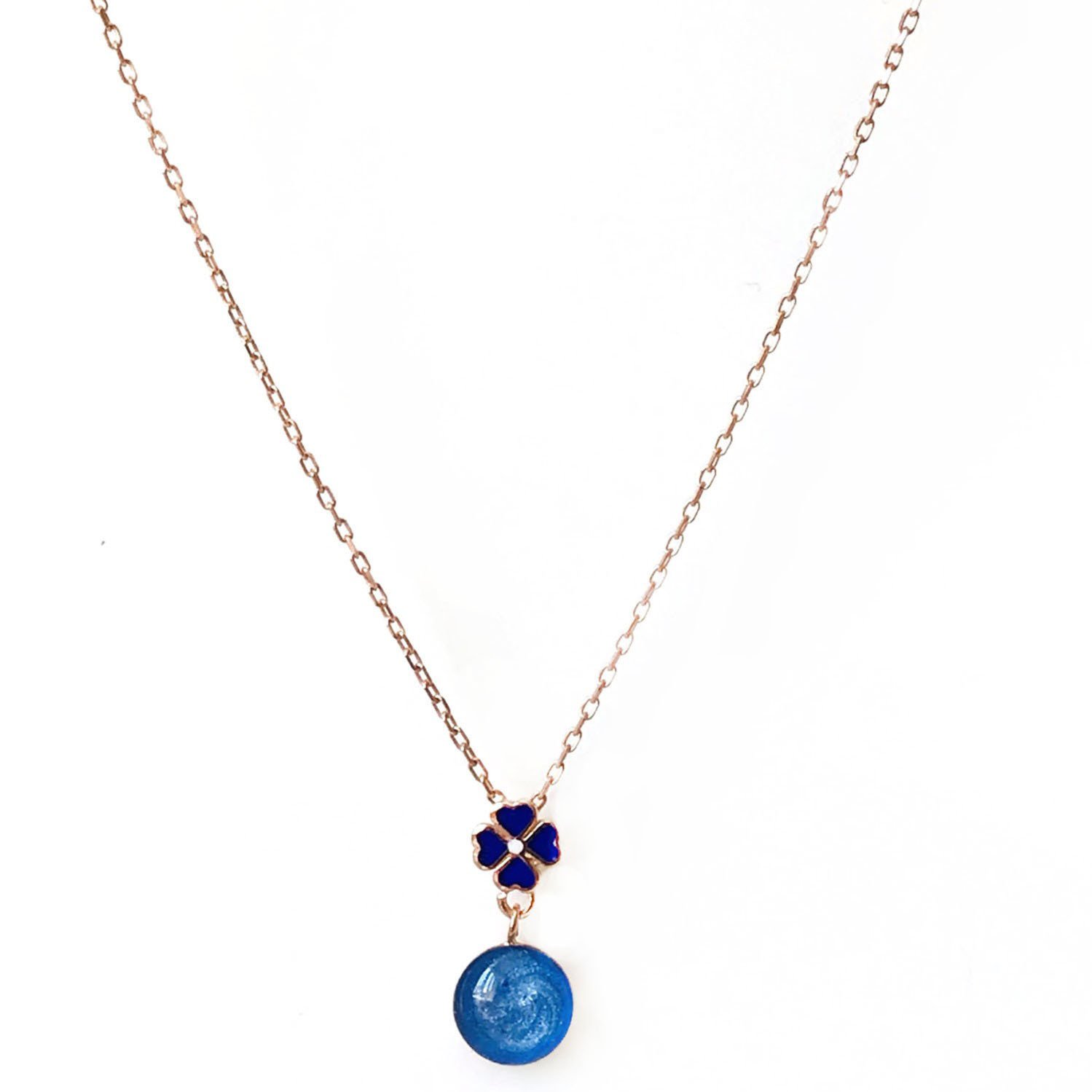 Lacivert Damla Taş Detaylı Gümüş Kolye