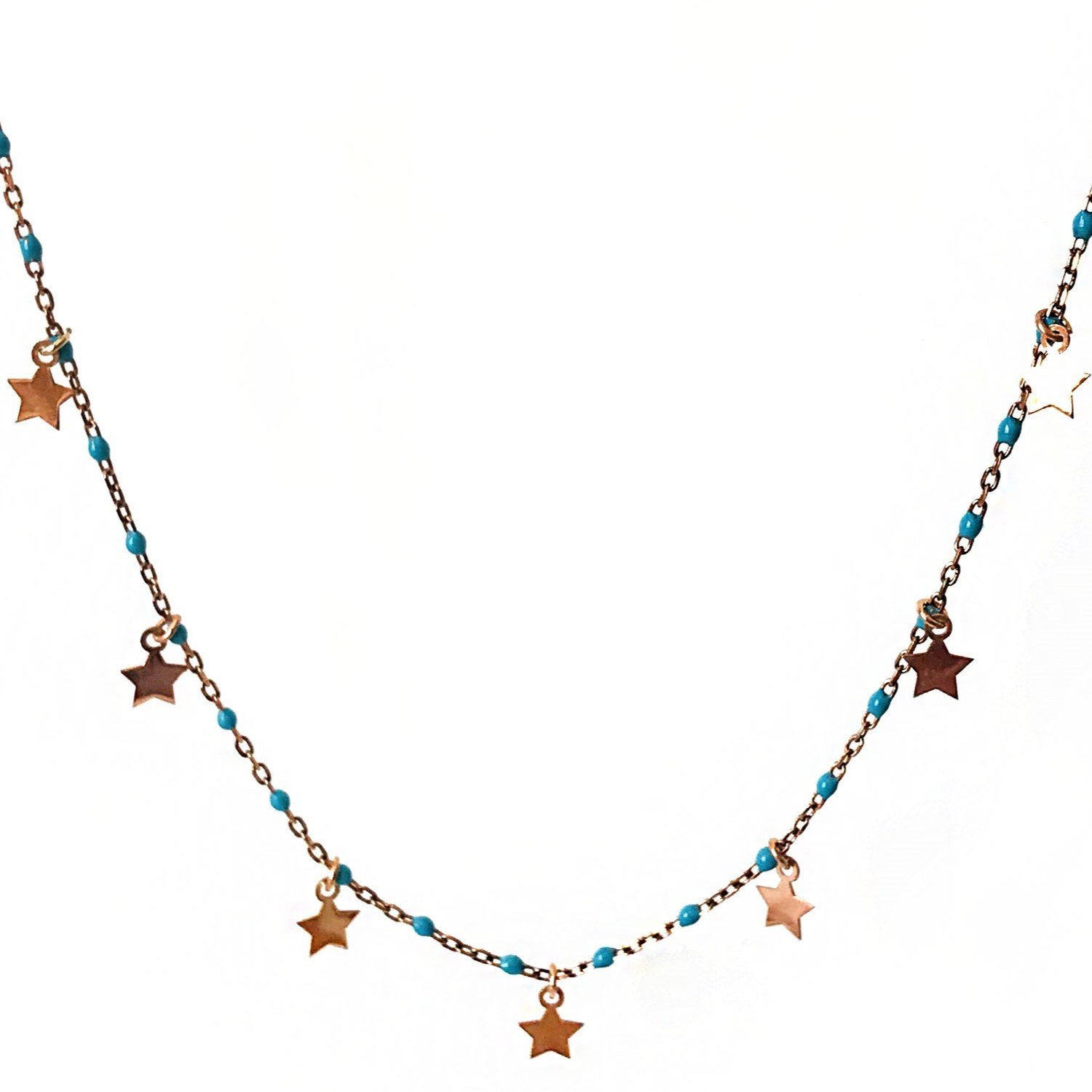 Yıldız Detaylı Mavi Boncuklu Gümüş Kolye