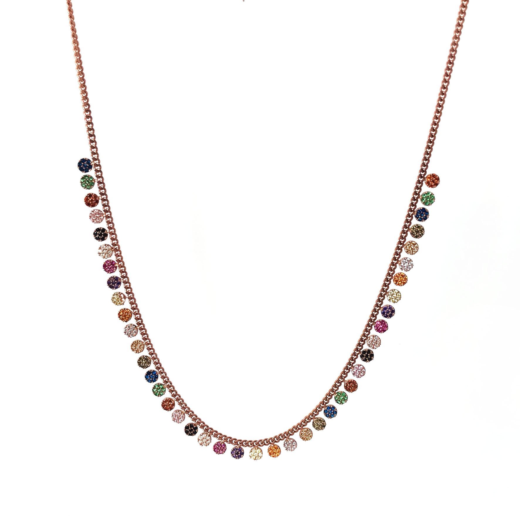 Renkli Taşlı Pullu Gümüş Zincir Kolye