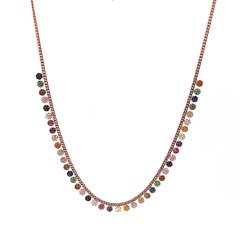 Renkli Taşlı Pullu Gümüş Zincir Kolye