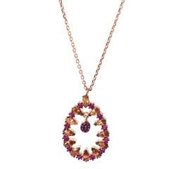 Mor Taşlı Gümüş Kolye