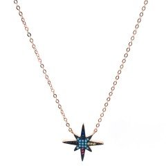 Renkli Taşlı Gümüş Yıldız Kolye