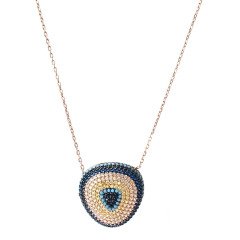 Nazar Boncuğu Gümüş Madalyon Kolye