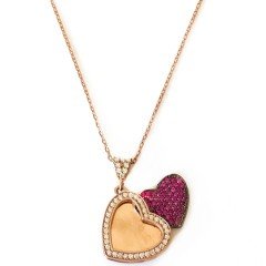 Mor Taşlı Gümüş Kalp Kolye