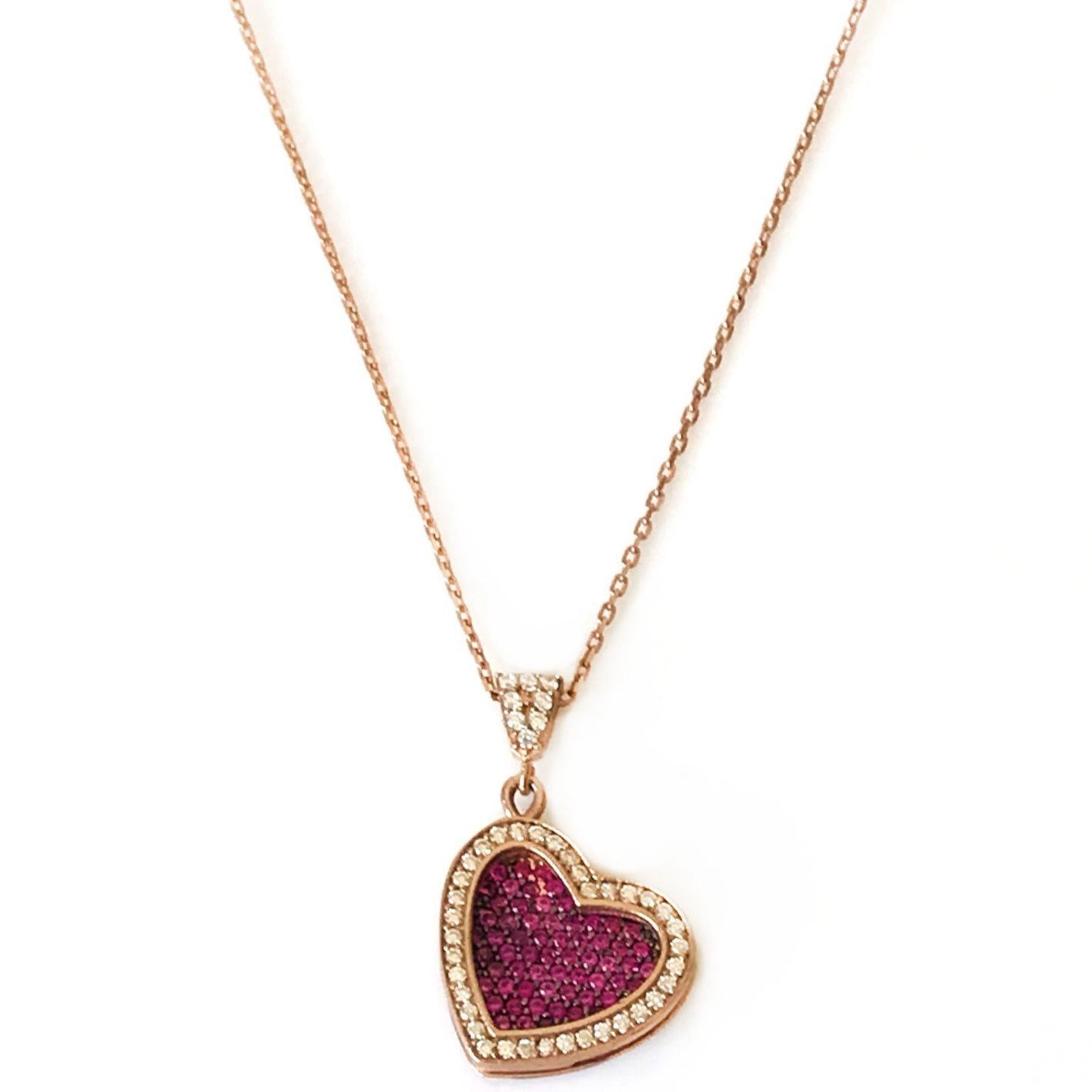 Mor Taşlı Gümüş Kalp Kolye