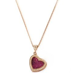 Mor Taşlı Gümüş Kalp Kolye