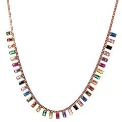 Renkli Taşlı Pullu Gümüş Zincir Kolye