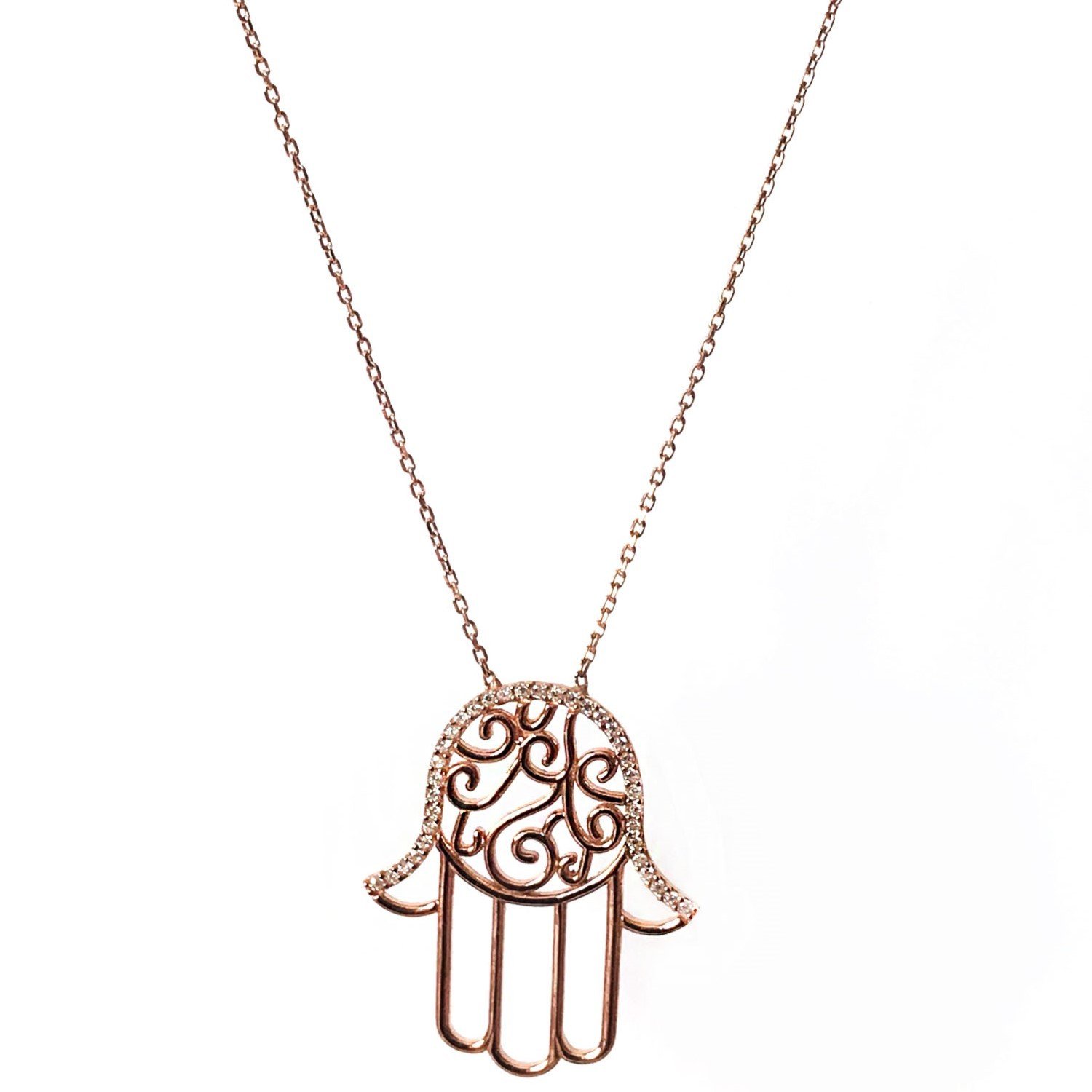 El Detaylı Taşlı Gümüş Kolye